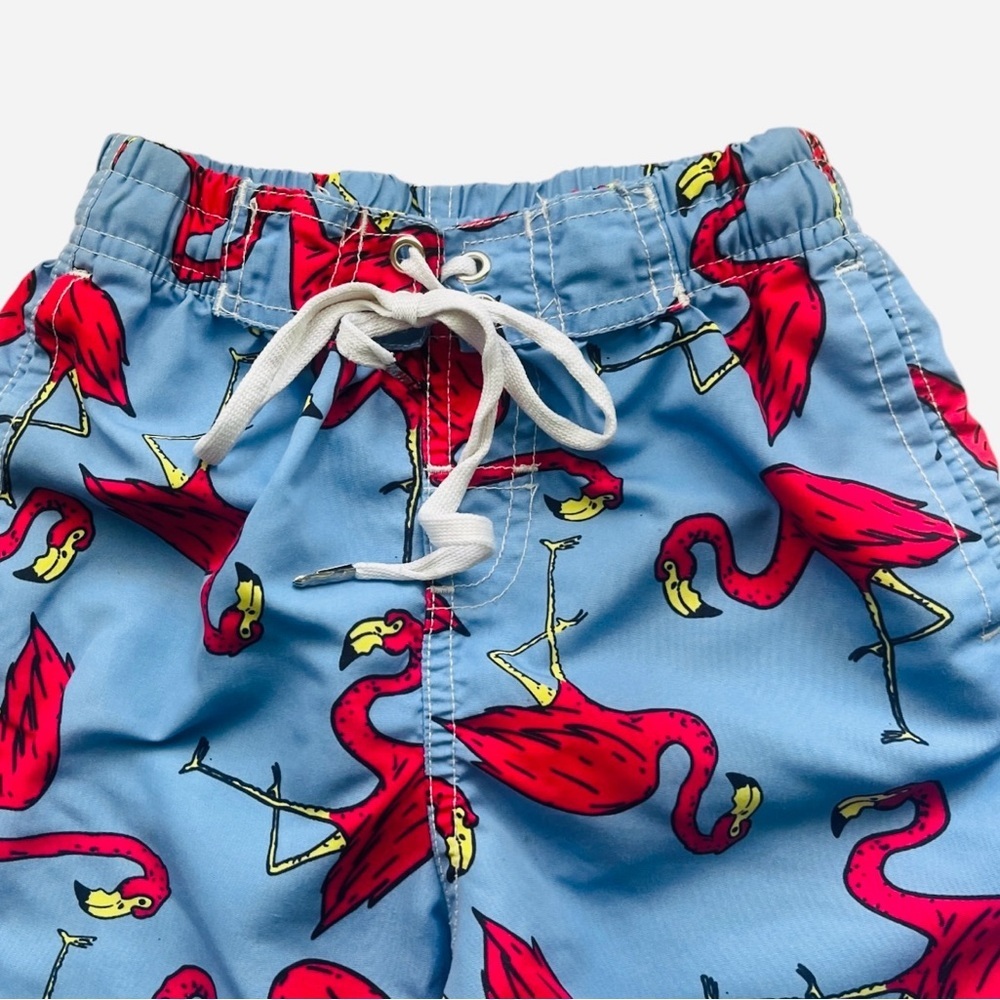 Kite”n”Koo athleisure casual swim trunks 5-6 Flamingo Print blue elastic waist - Picture 2 of 10